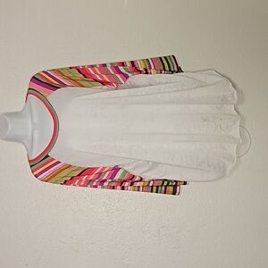 giddy up glamour white burn out with multicolor striped 3/4 sleeve raglan  XXXL